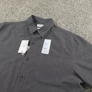 NEW Croft Barrow Shirt Mens M Gray Short Sleeve Button Up Casual Preppy Dress